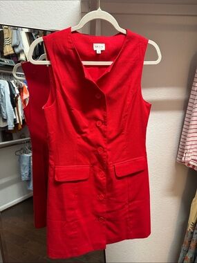 Le Lis Red Sleeveless Button-Front Mini Dress